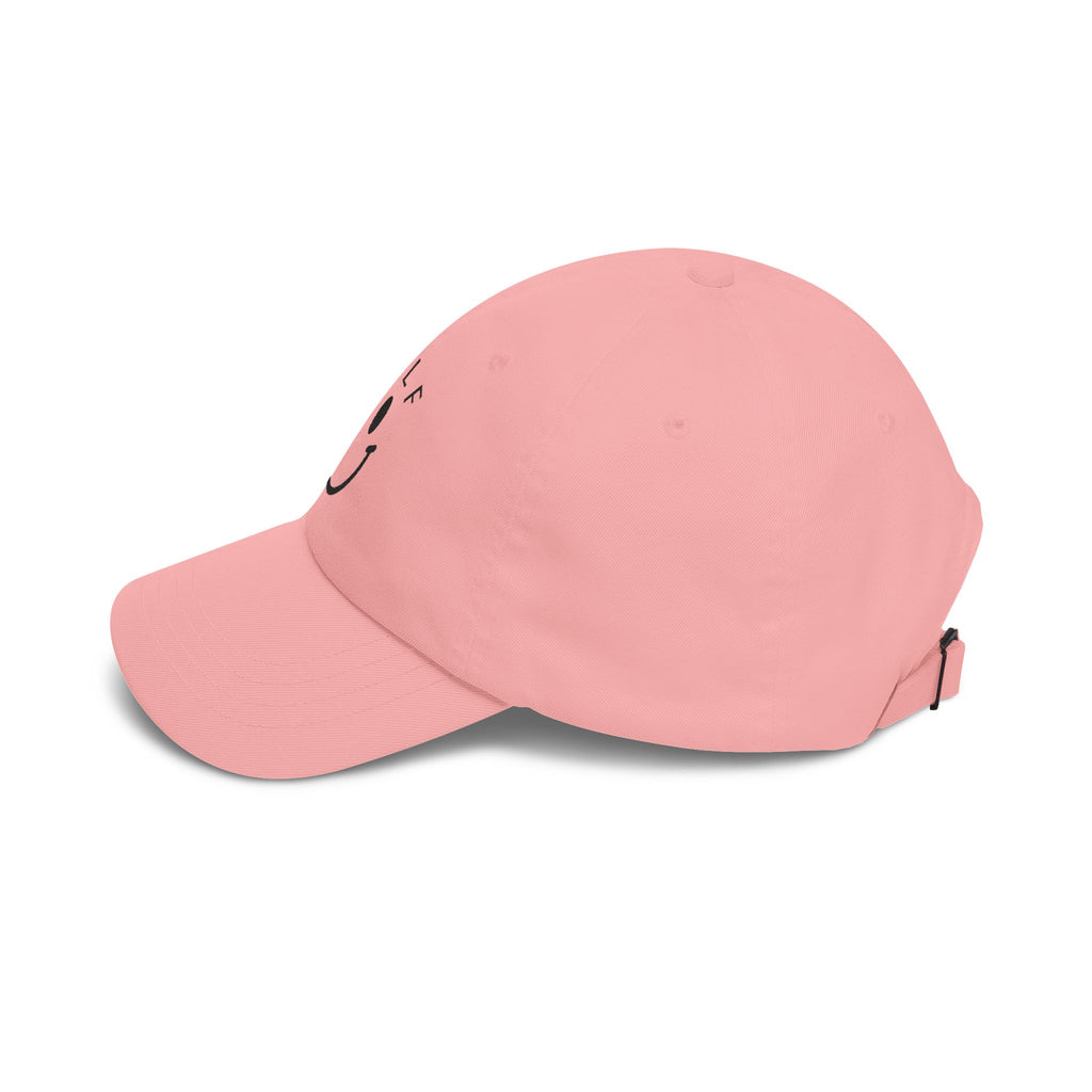 Golf Smiley Dad Cap — Classic White Embroidered Golf Smile Hat