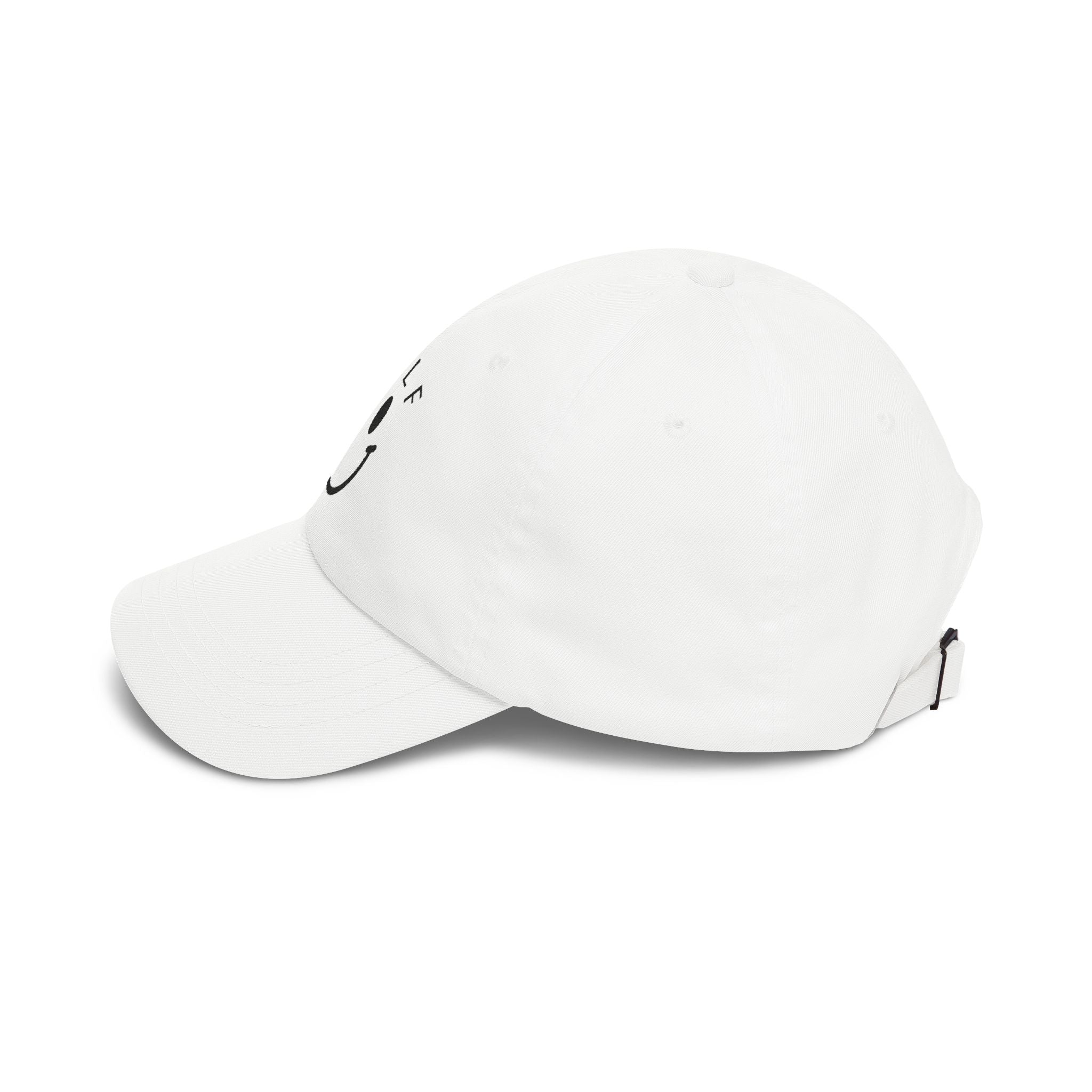 Golf Smiley Dad Cap — Classic White Embroidered Golf Smile Hat