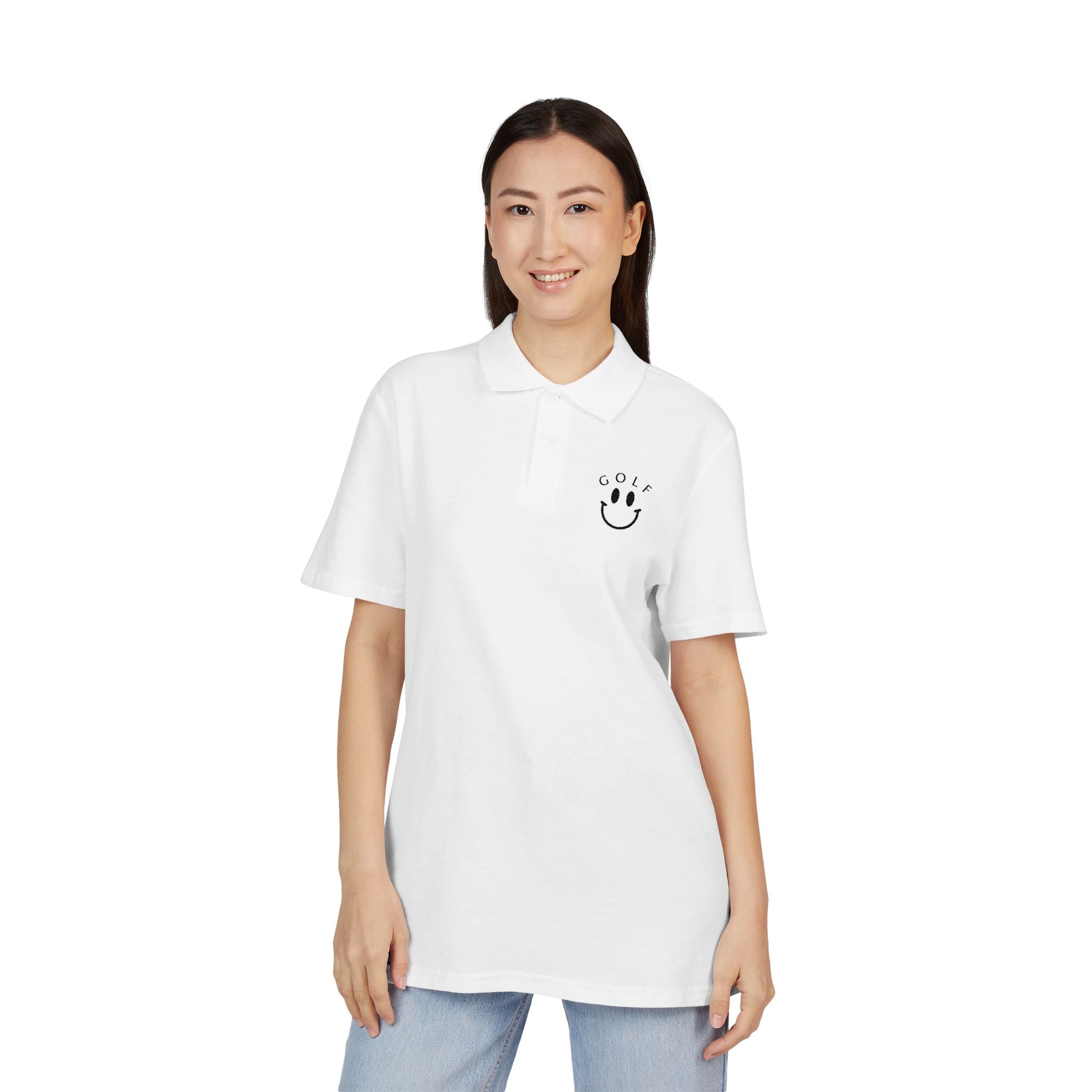 Embroidered Polo Shirt — Golf Smiley Chest Logo