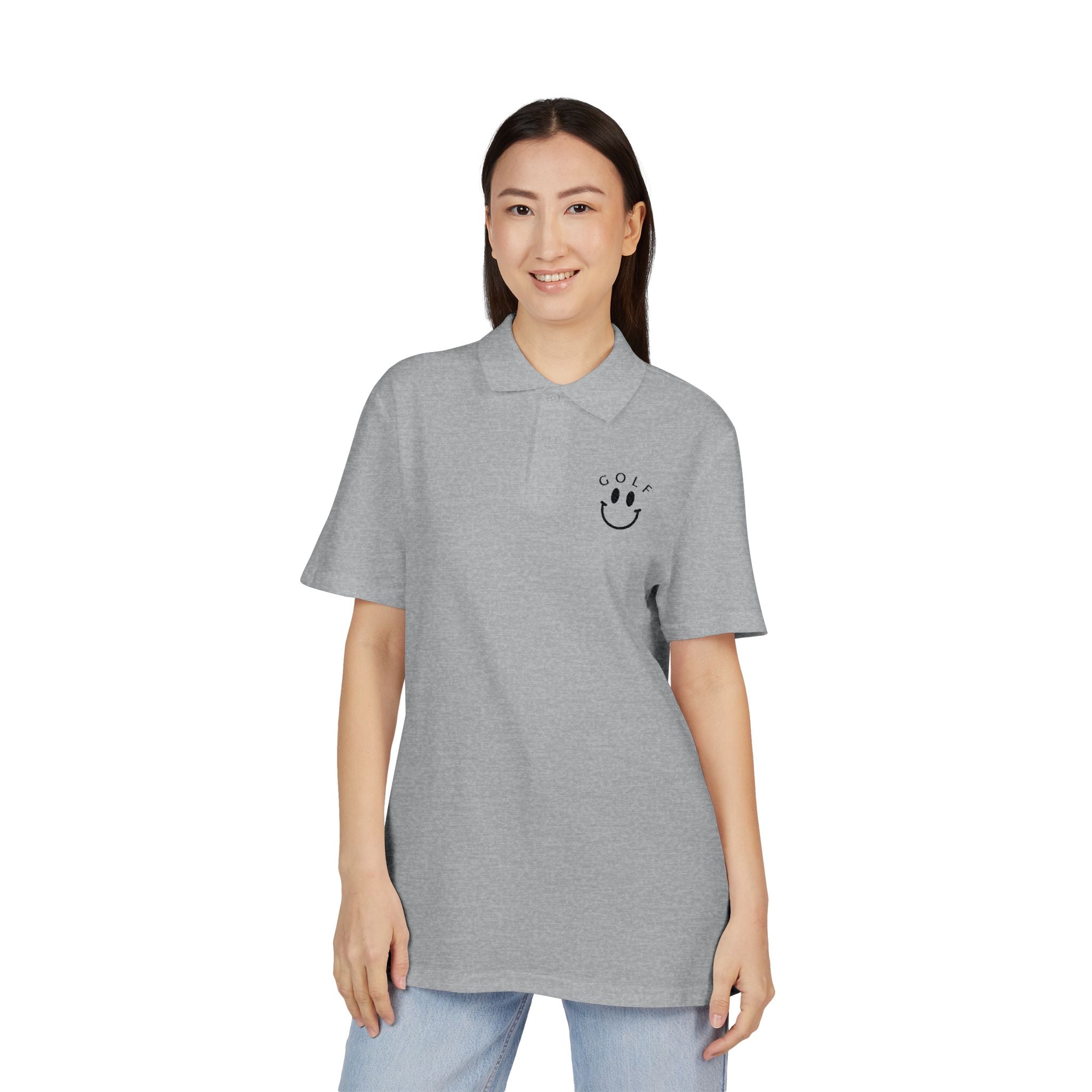 Embroidered Polo Shirt — Golf Smiley Chest Logo