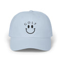 Golf Smiley Dad Cap — Classic White Embroidered Golf Smile Hat