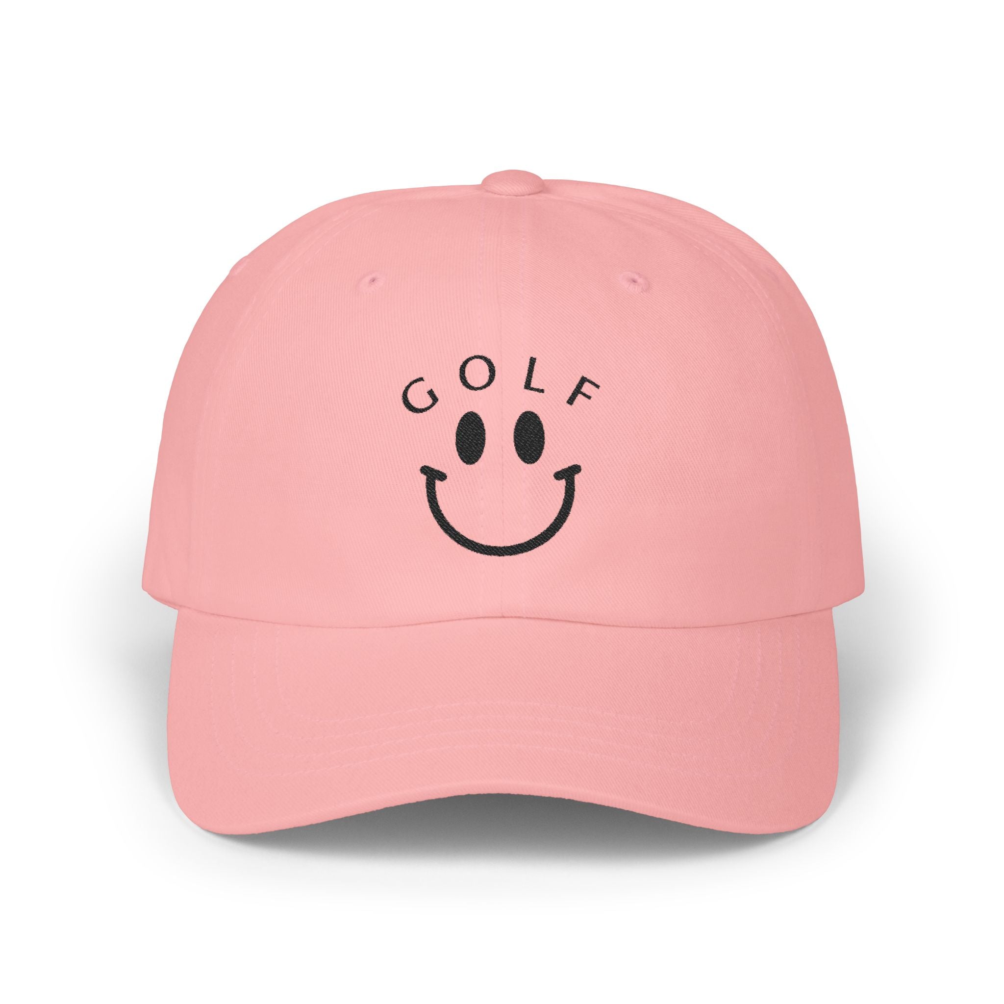 Golf Smiley Dad Cap — Classic White Embroidered Golf Smile Hat