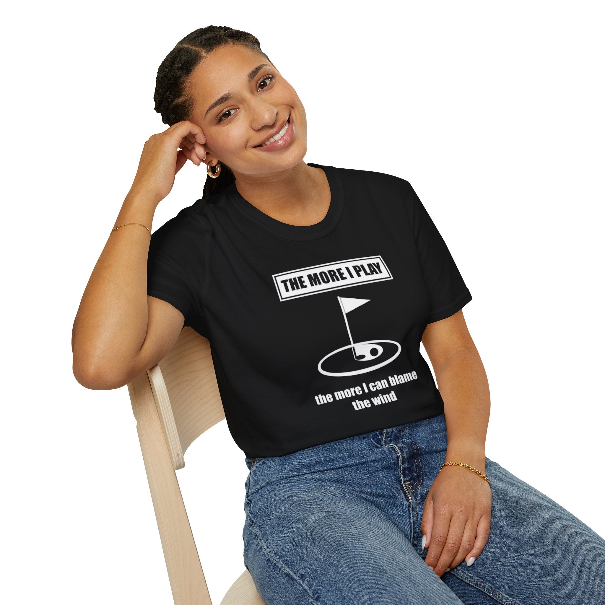 Golf T-Shirt — “The More I Play the More I Can Blame the Wind” Funny Golf Shirt for Golfers