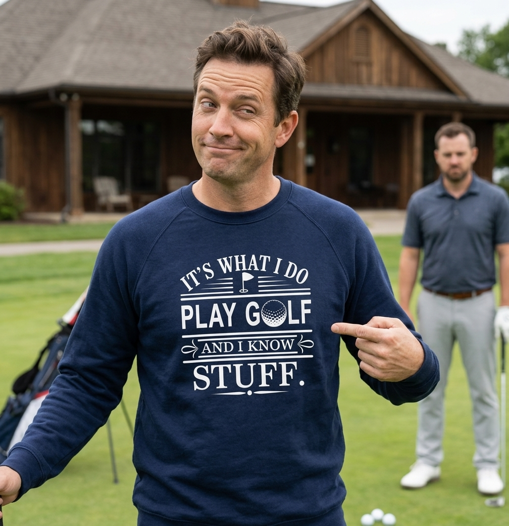 Golf Crewneck Sweatshirt — "It's What I Do, Play Golf and I Know Stuff"