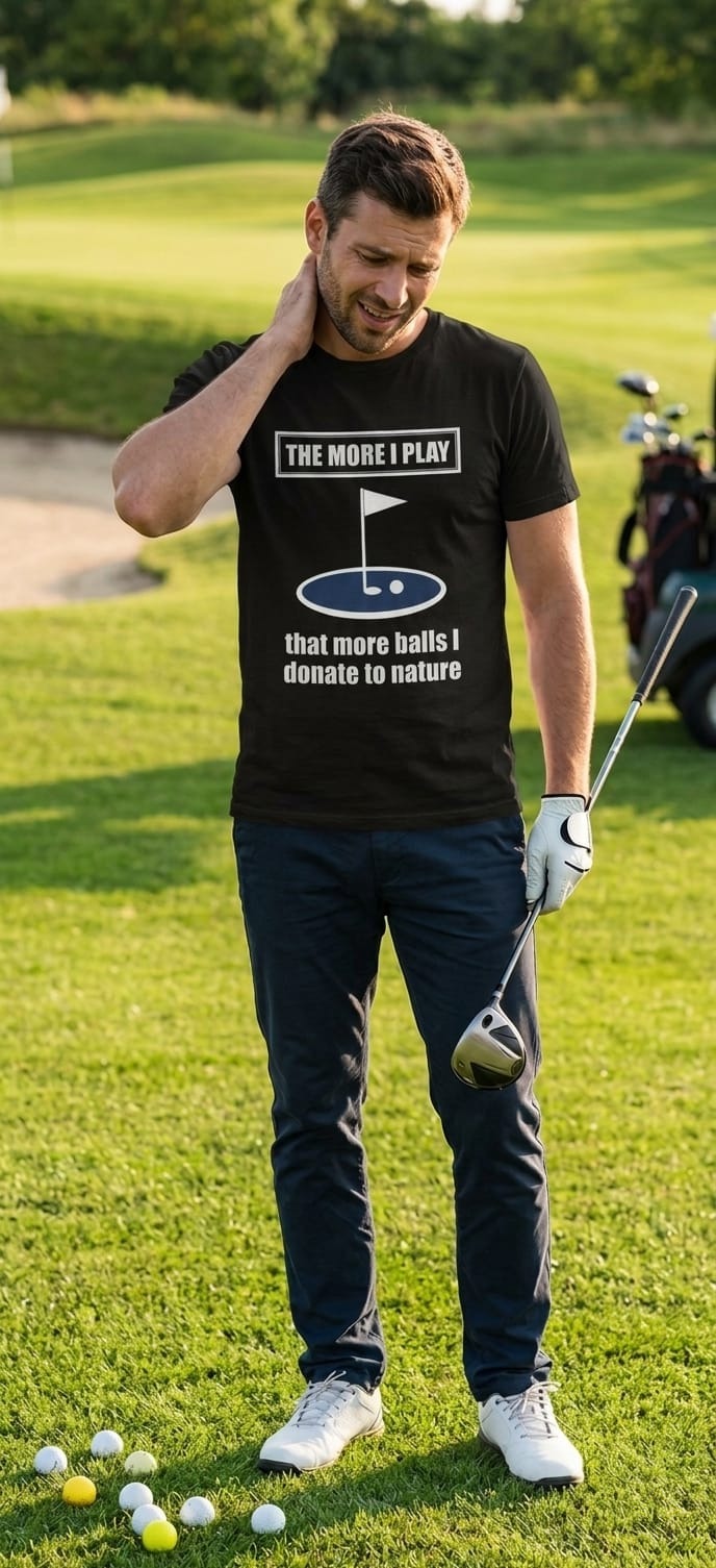 Golf T-Shirt — “The More I Play the More Balls I Donate to Nature” Funny Golf Humor Tee