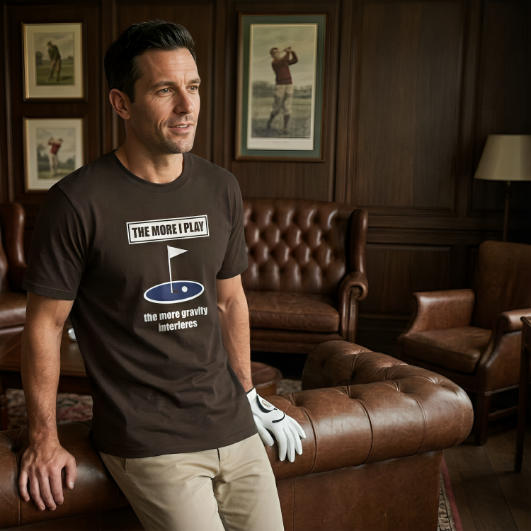 Golf T‑Shirt — "The More I Play the More Gravity Interferes" Funny Golf Shirt