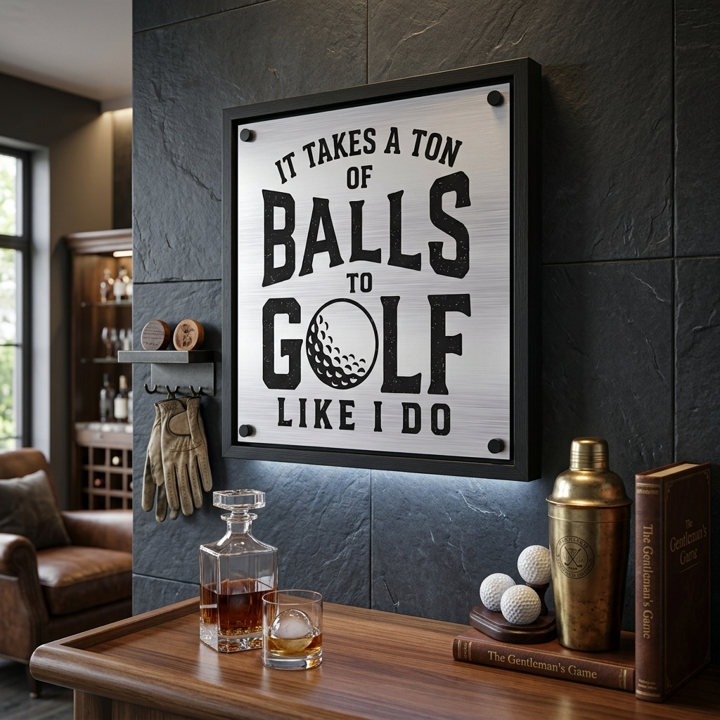 It Takes a Ton of Balls to Golf Like Me (Most of Them Lost) Brushed Aluminum Print