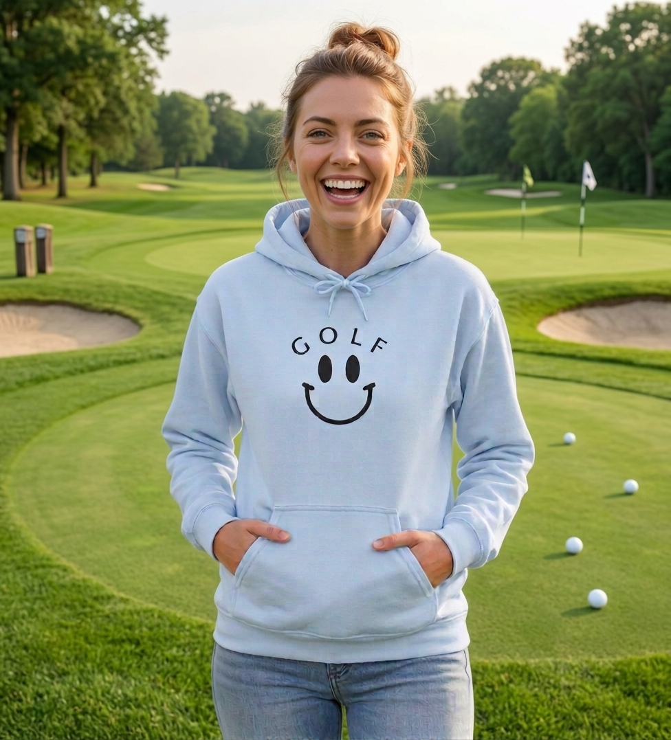 Golf Smiley Hoodie – Minimalist Retro Golf Graphic Sweatshirt